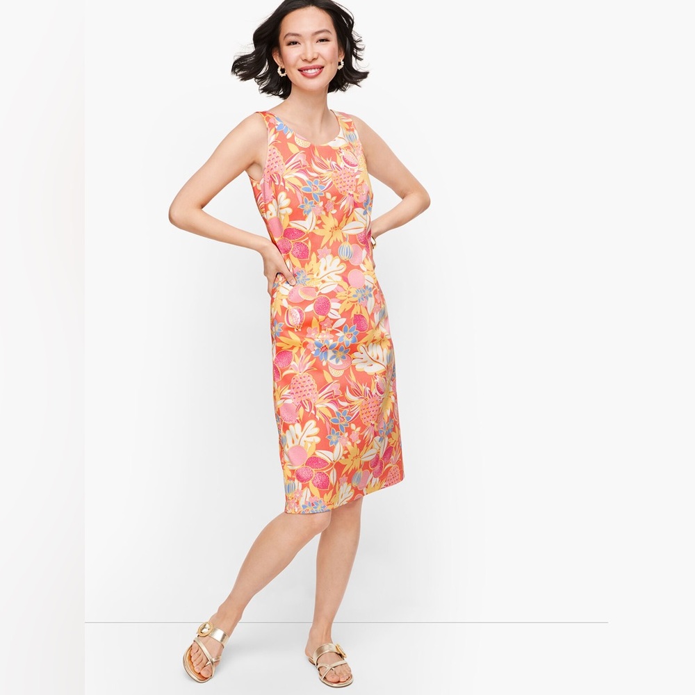 Talbots women’s Textured Fruit & Flowers Sleeveless Shift Dress size 2